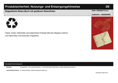 Double card music book with golden music lines