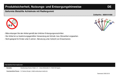 Geformte Bleistifte Achtelnote mit Radiergummi