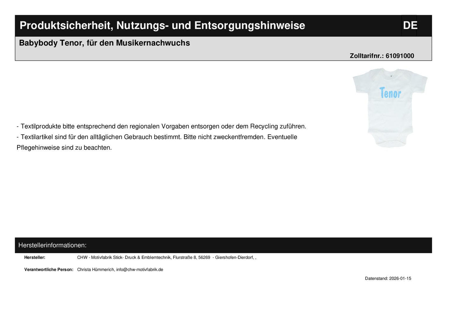Babybody Tenor, für den Musikernachwuchs