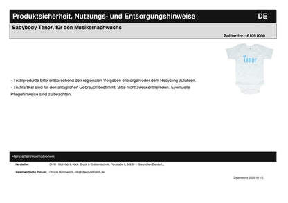 Babybody Tenor, für den Musikernachwuchs