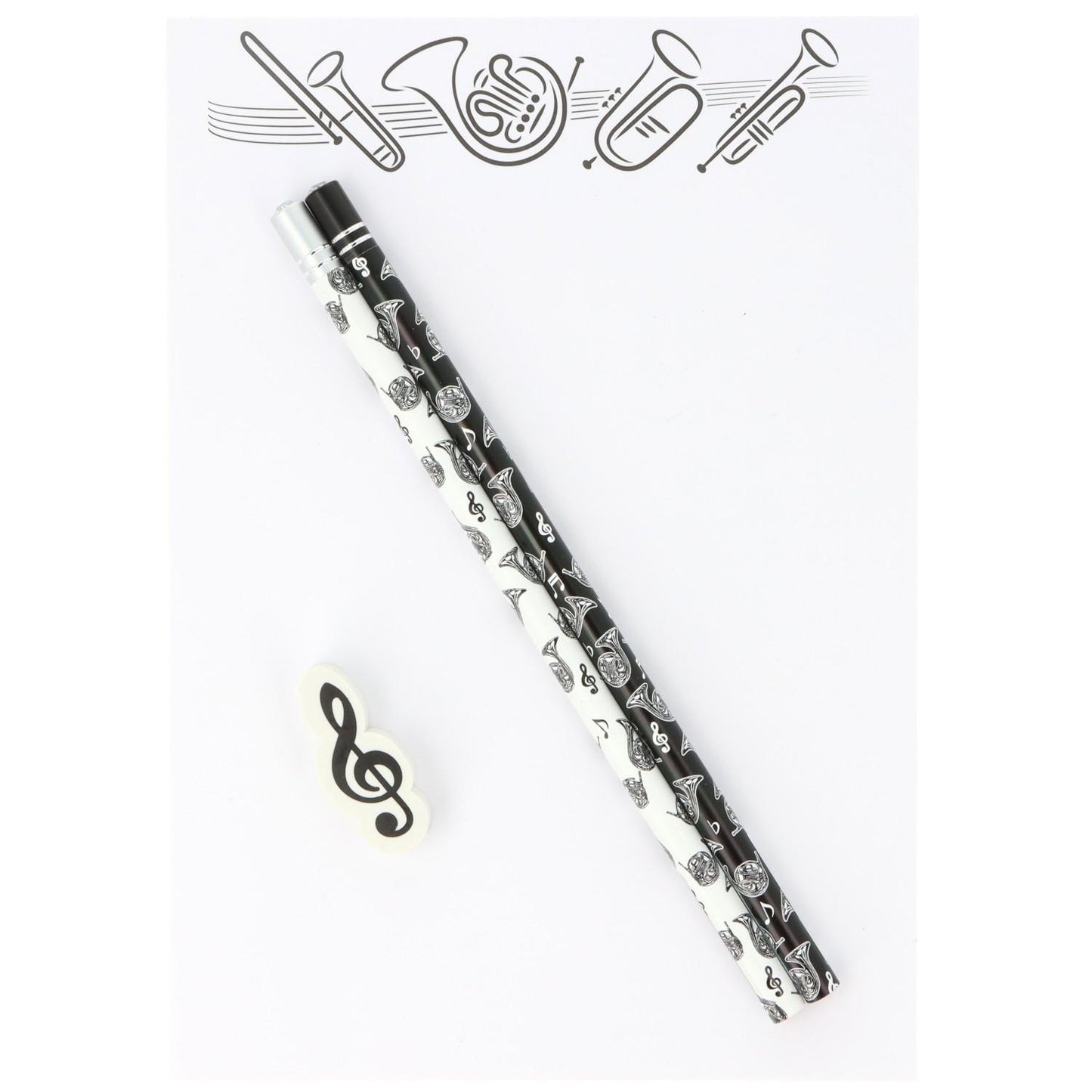 Schreibset mit Notizblock A5 "Blasinstrumente Variante 2", Bleistiften und Radiergummi