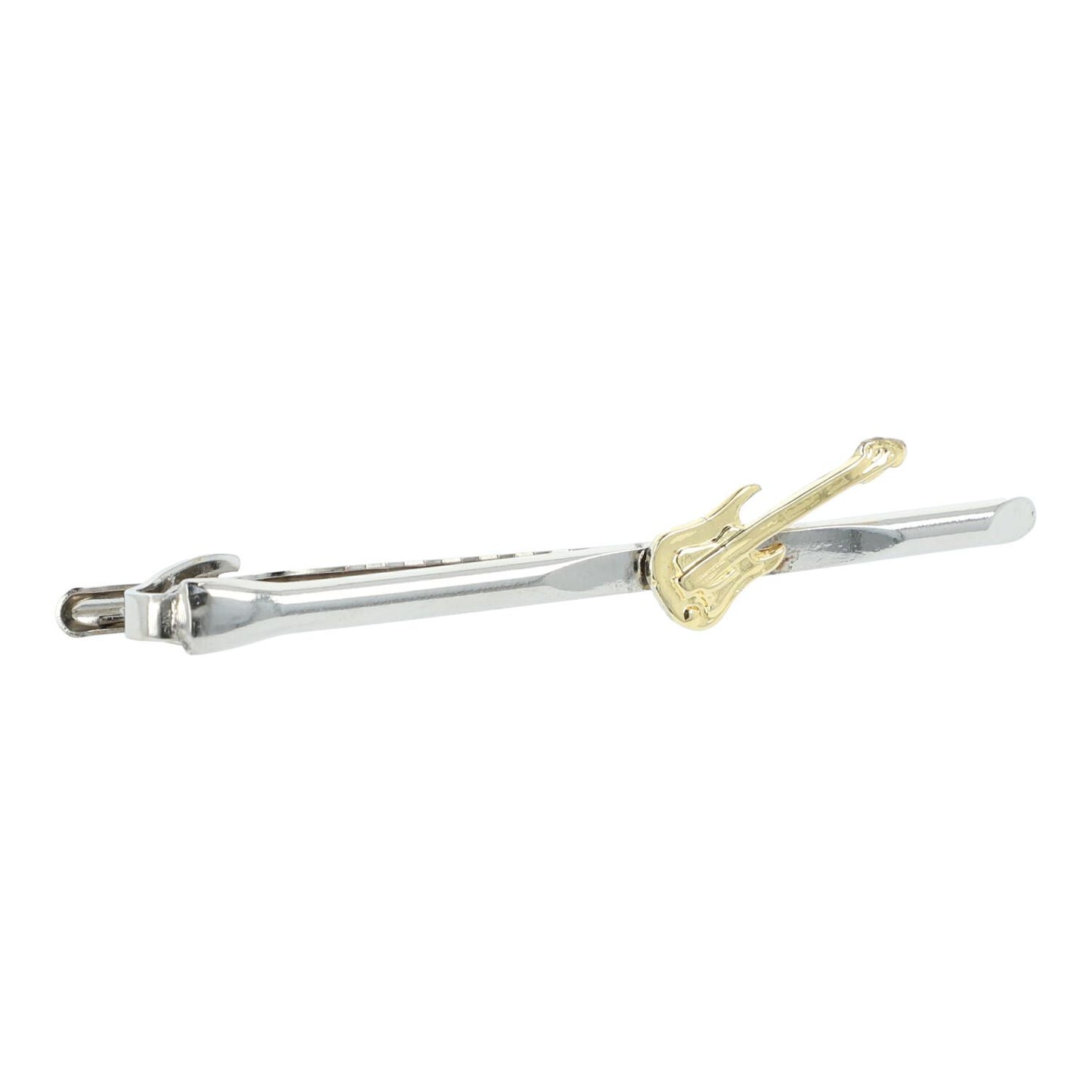 silver tie clip with golden electric guitar