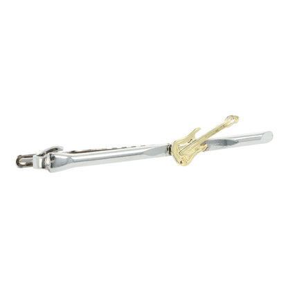 silver tie clip with golden electric guitar