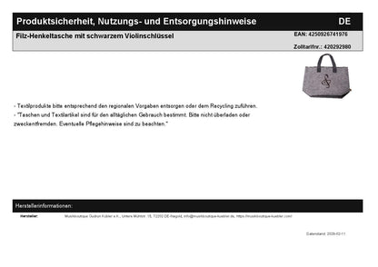 Filz-Henkeltasche mit schwarzem Violinschlüssel
