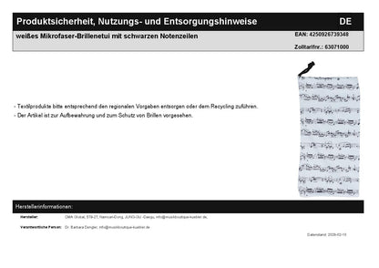 weißes Mikrofaser-Brillenetui mit schwarzen Notenzeilen