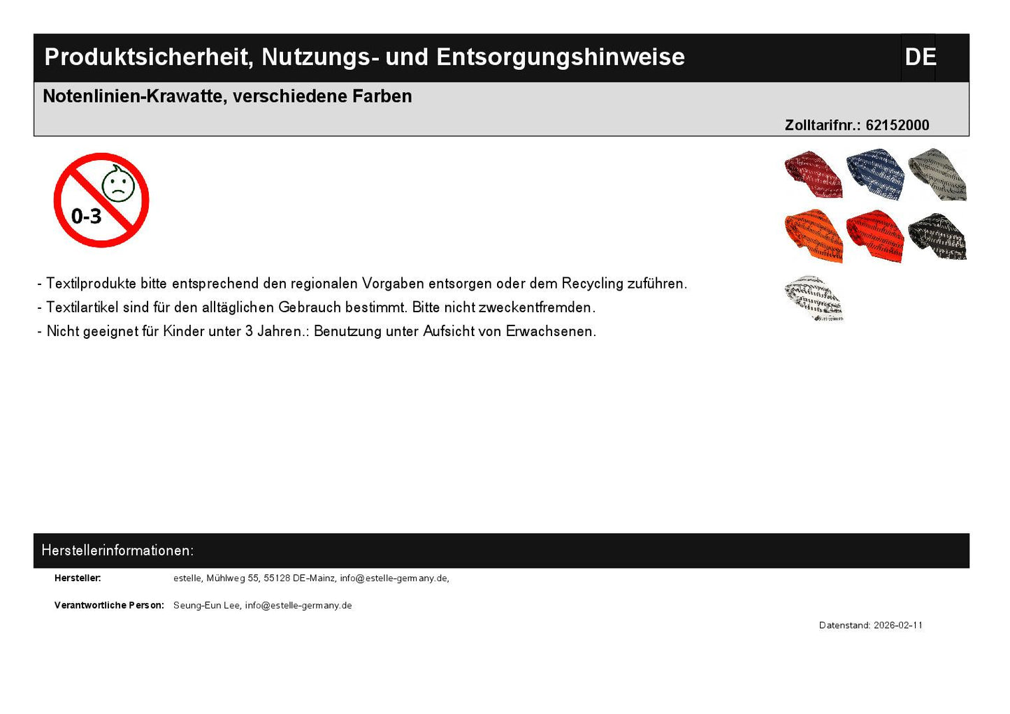 Notenlinien-Krawatte, verschiedene Farben