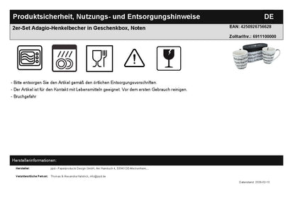Set of 2 Adagio mugs in gift box, sheet music