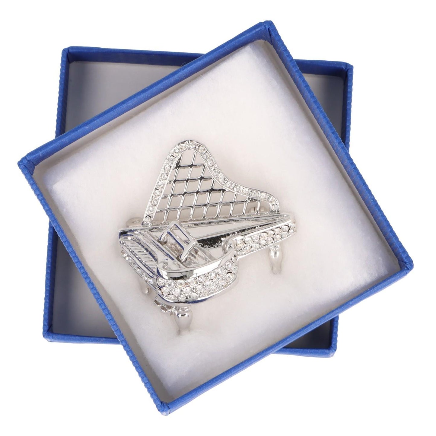 Brosche Piano mit Schmucksteinen in Geschenkbox, Farbe silber