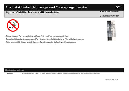 Keyboard-Bleistifte, Tastatur und Notenschlüssel