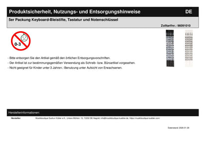 5er Packung Keyboard-Bleistifte, Tastatur und Notenschlüssel