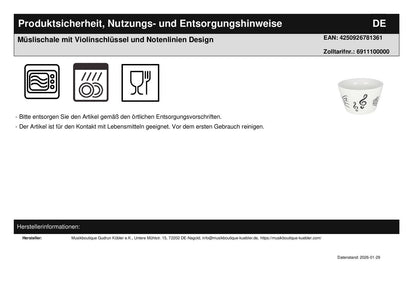 cereal bowl with treble clef and music line design
