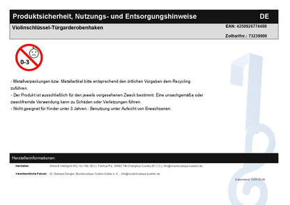 Violinschlüssel-Türgarderobenhaken