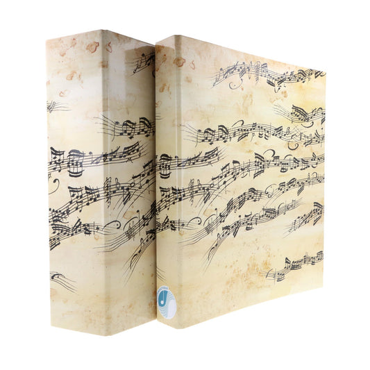 musikalischer Ordner und schmaler Ringbuchordner creme mit schwarzen Noten