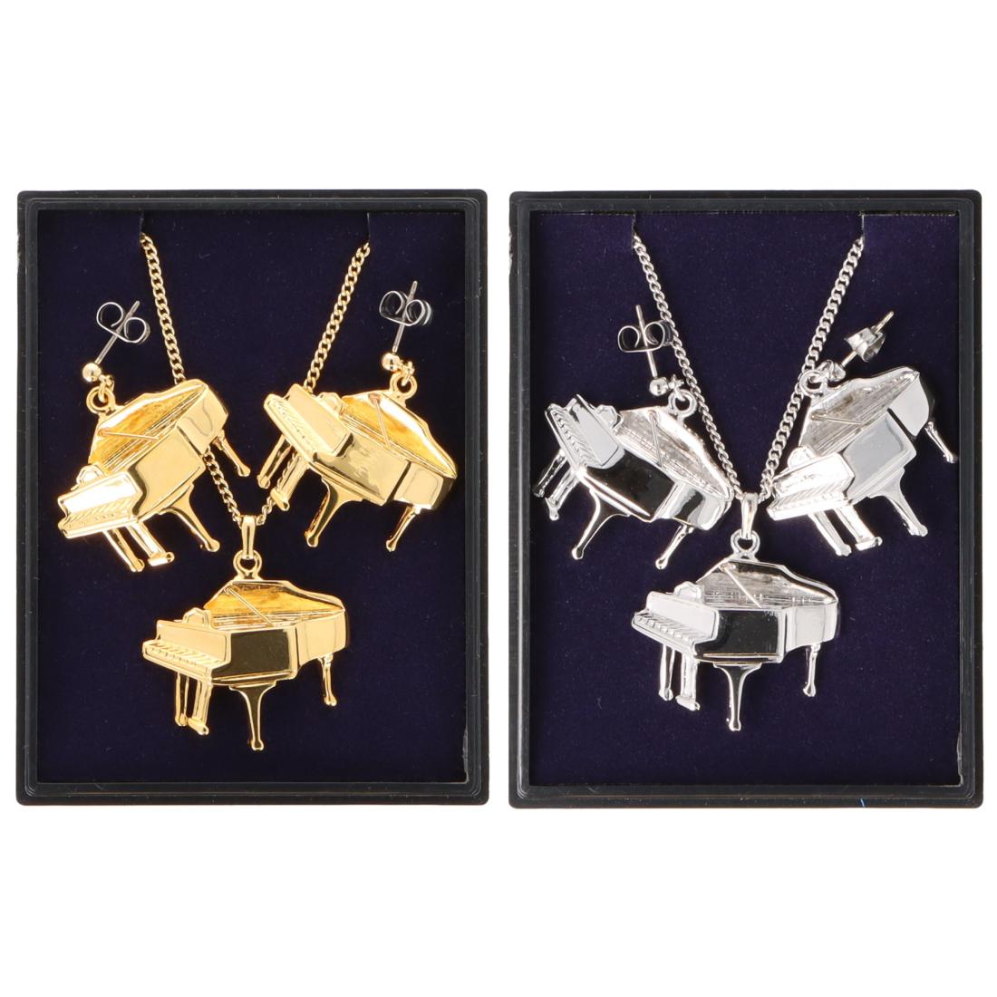Piano (dreidimensional) Ohrhänger und Anhänger mit Kette in Displaybox, versilbert oder vergoldet