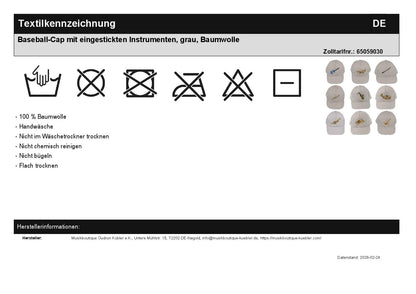 Baseball-Cap mit eingestickten Instrumenten, grau, Baumwolle