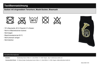 Socken mit eingewebtem Tenorhorn, Musik-Socken, Blasmusik