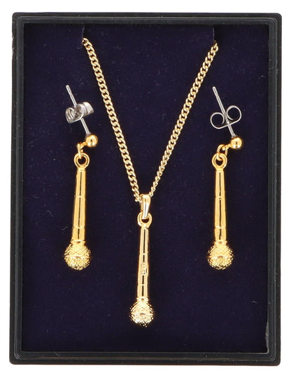 Mikrofon Ohrhänger und Anhänger mit Kette in Displaybox, vergoldet