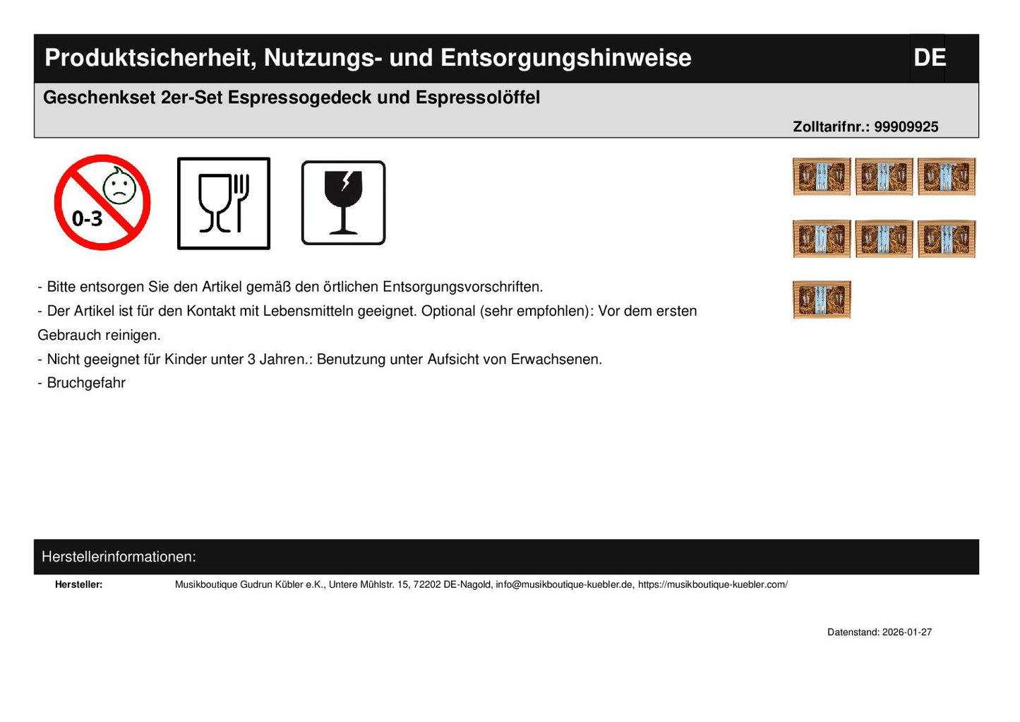 Geschenkset 2er-Set Espressogedeck und Espressolöffel