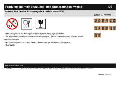 Geschenkset 2er-Set Espressogedeck und Espressolöffel