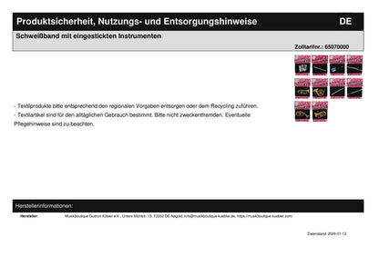 Schweißband mit eingestickten Instrumenten