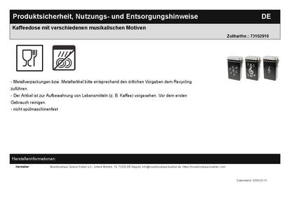 Kaffeedose mit verschiedenen musikalischen Motiven