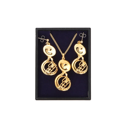 Sousaphon Ohrhänger und Anhänger mit Kette in Displaybox, versilbert oder vergoldet, Blasmusik