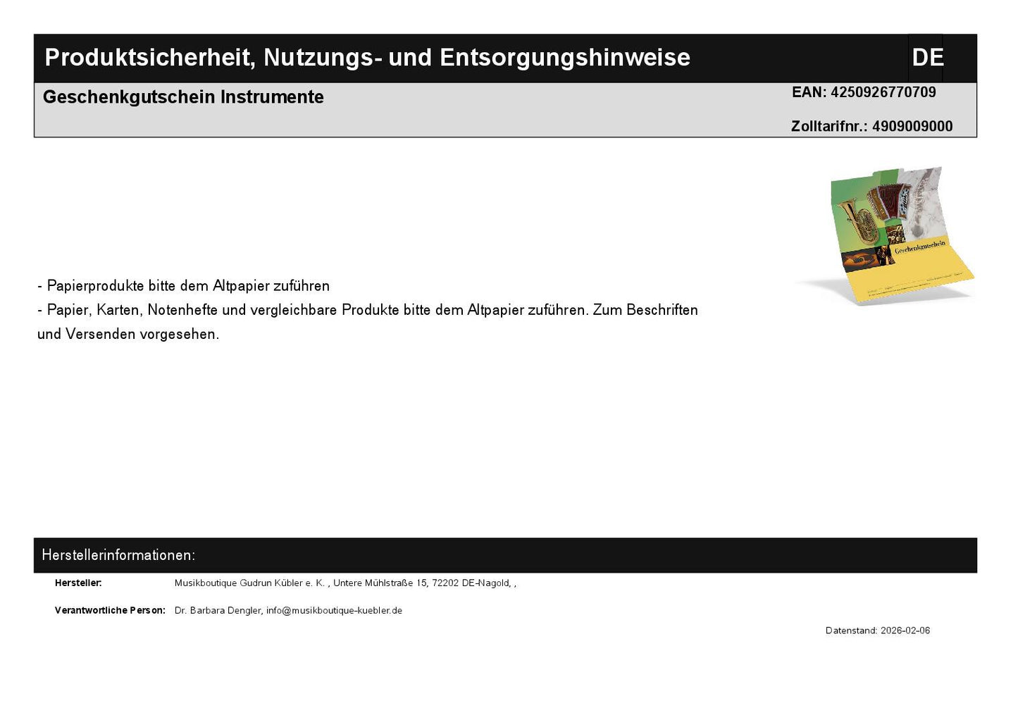 Geschenkgutschein Instrumente