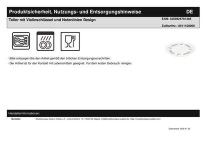 Teller mit Violinschlüssel und Notenlinien Design