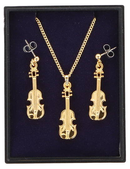 Violine Ohrhänger und Anhänger mit Kette in Displaybox, vergoldet