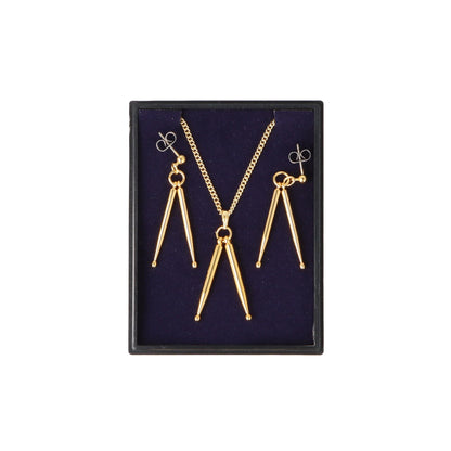 Drumsticks Ohrhänger und Anhänger mit Kette in Displaybox, vergoldet