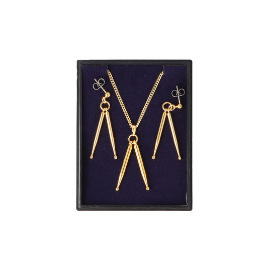Drumsticks Ohrhänger und Anhänger mit Kette in Displaybox, vergoldet