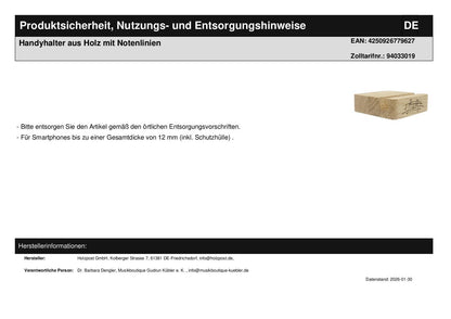 Handyhalter aus Holz mit Notenlinien