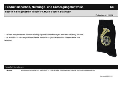 Socken mit eingewebtem Tenorhorn, Musik-Socken, Blasmusik