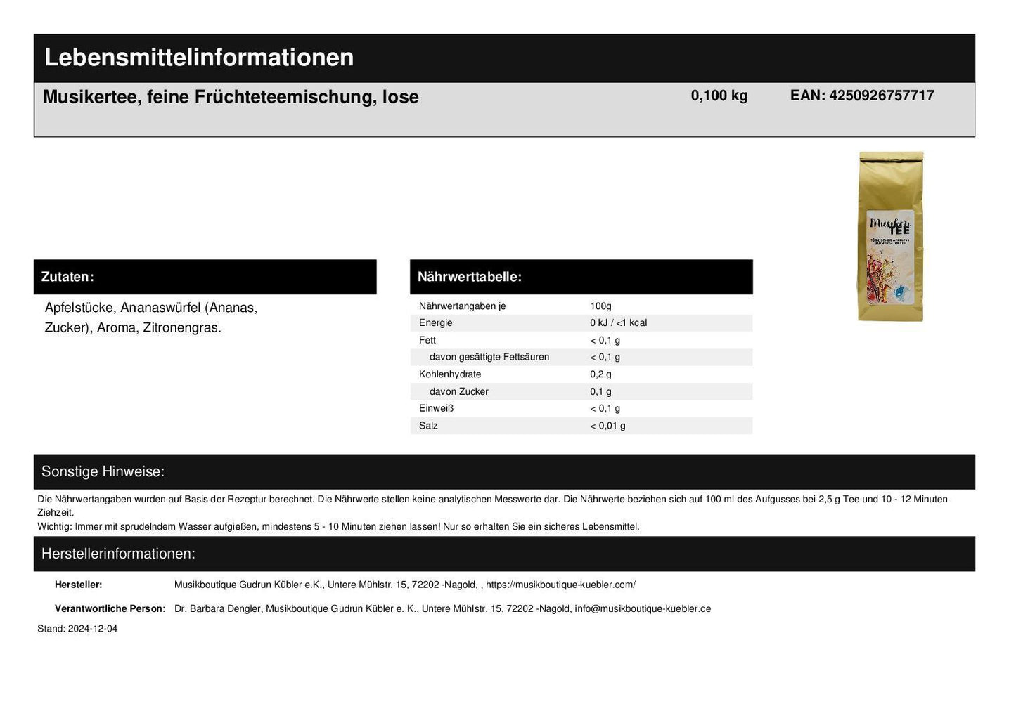 Geschenkset mit Musik-Henkelbecher, Musikertee und Teedose