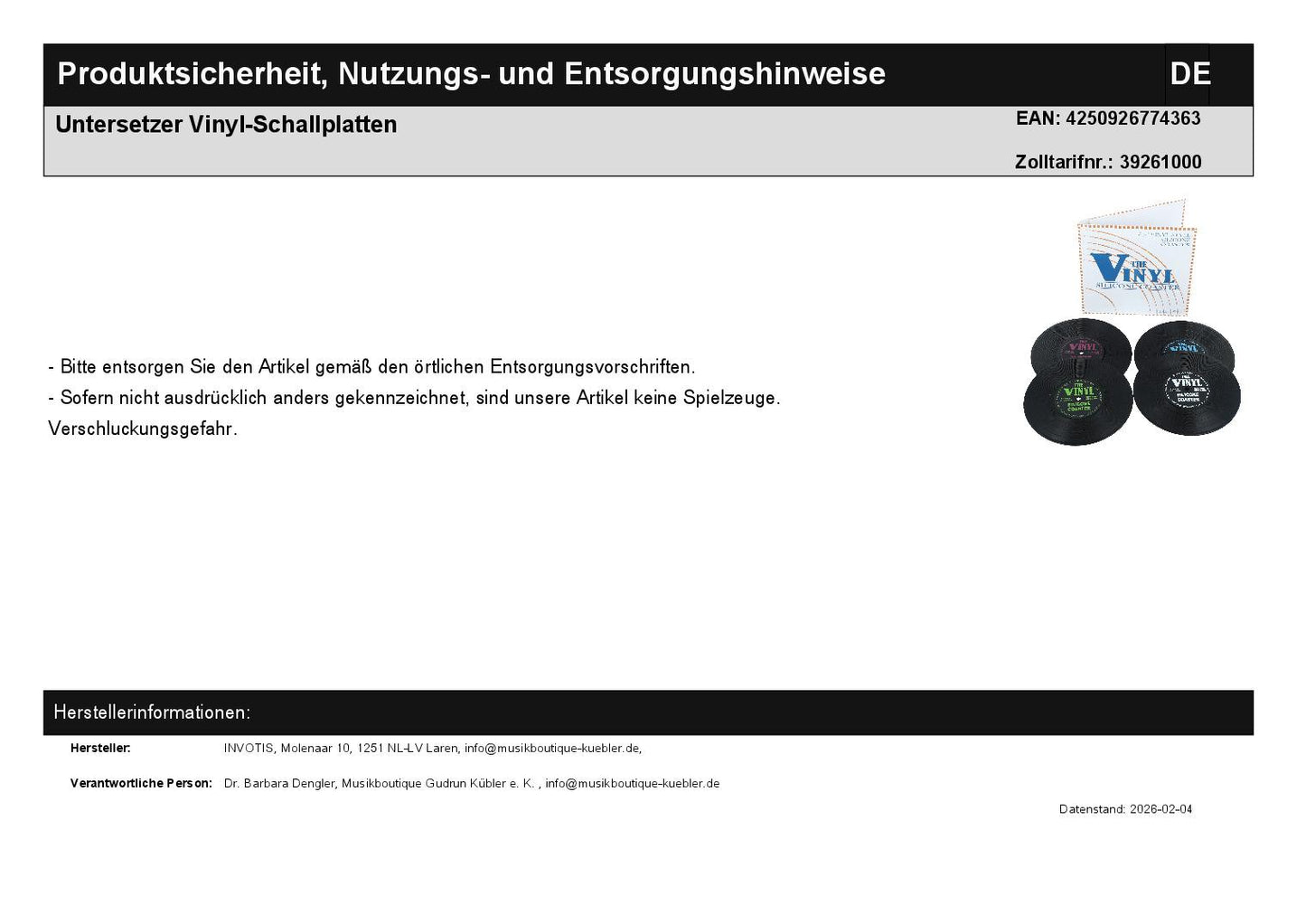 Untersetzer Vinyl-Schallplatten