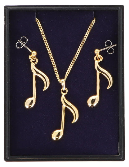 Achtelnote Ohrhänger und Anhänger mit Kette in Displaybox, vergoldet