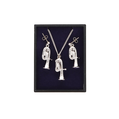 Tuba Ohrhänger und Anhänger mit Kette in Displaybox, versilbert oder vergoldet, Blasmusik
