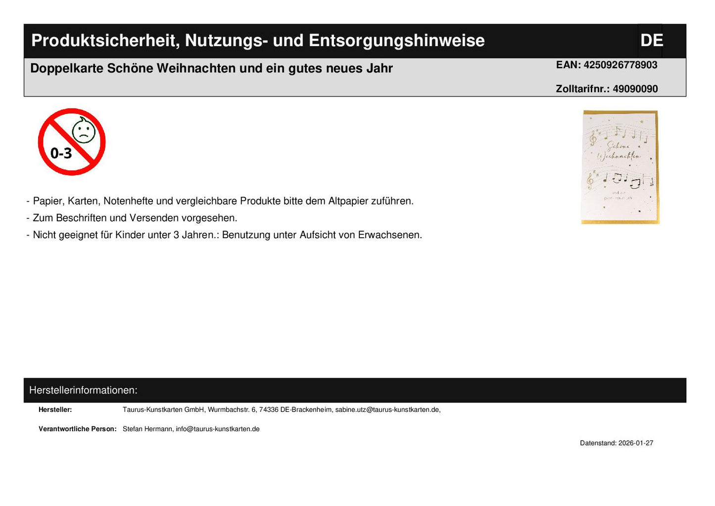 Doppelkarte Schöne Weihnachten und ein gutes neues Jahr