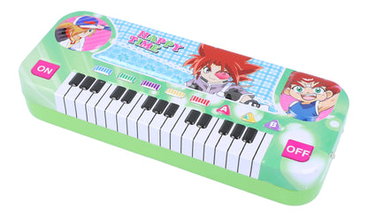 bunte Stiftebox mit Tastatur und "I love friends"-Motiven