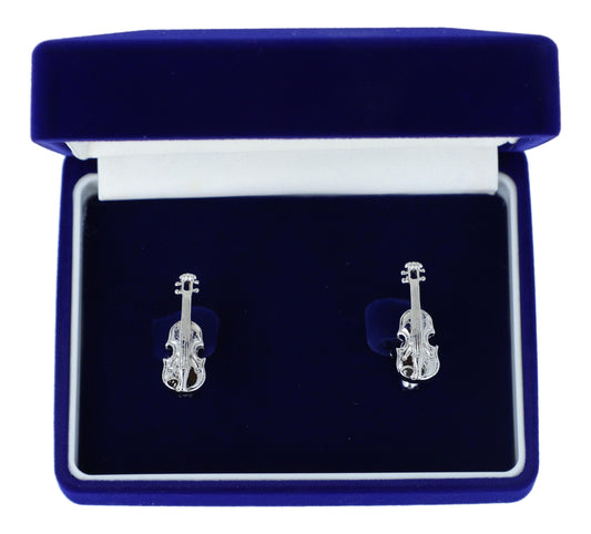 Violin cufflinks in gift box, silver-plated