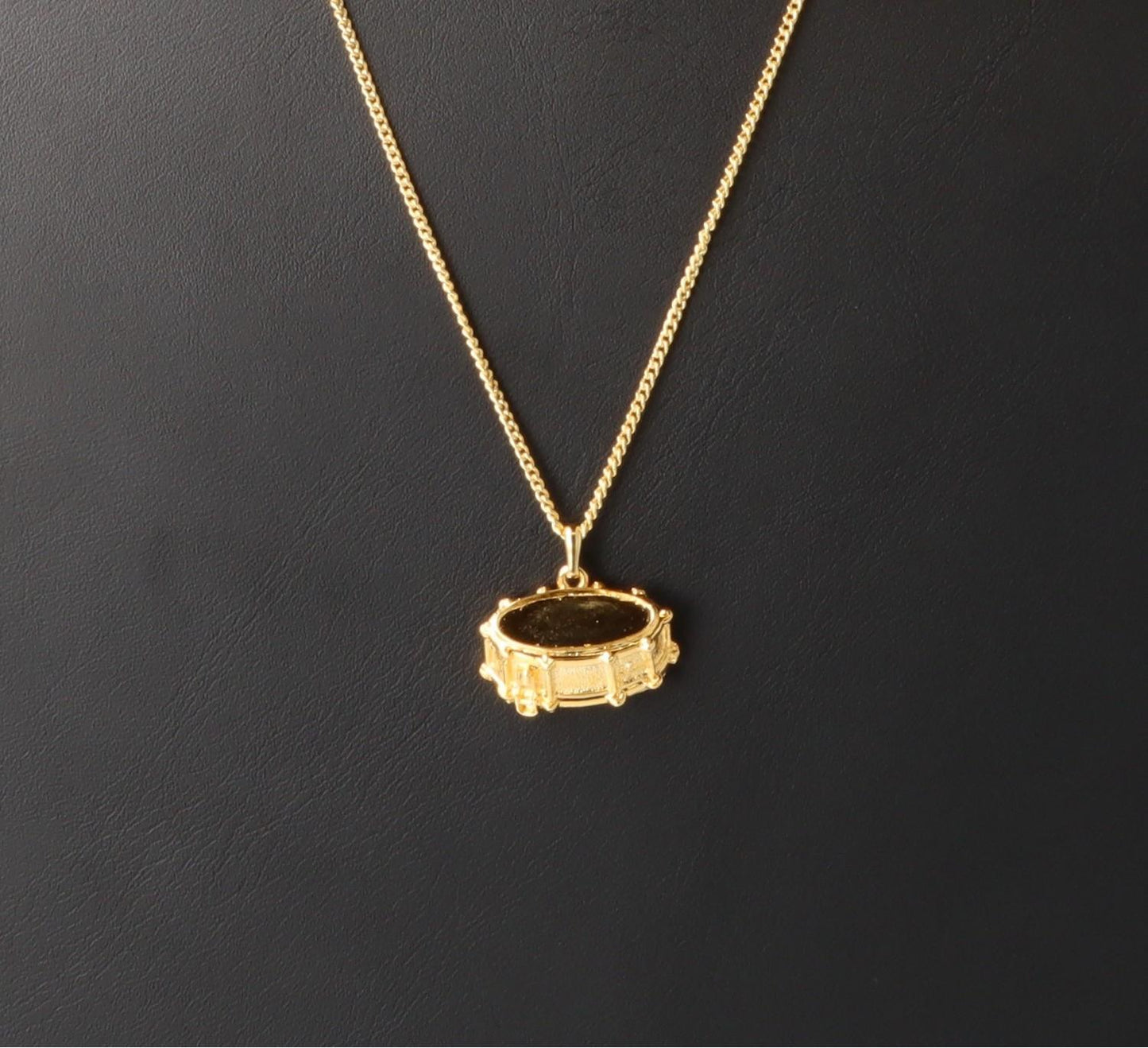 Snare drum pendant, with chain, silver-plated or gold-plated