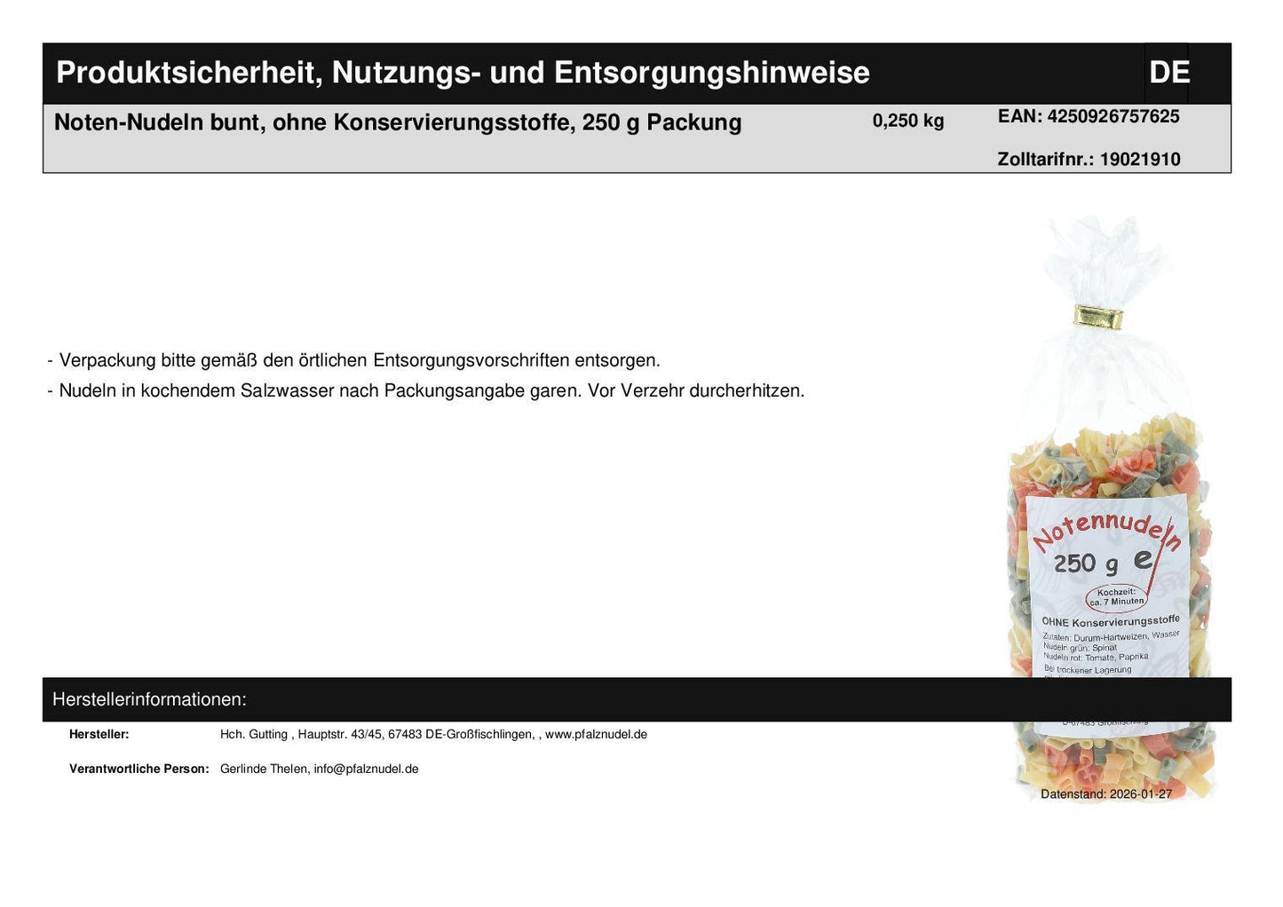 Geschenkset  mit Noten-Nudeln und Violinschlüssel-Kochlöffel in Tragetasche