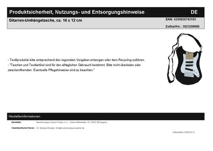 Gitarren-Umhängetasche, ca. 16 x 12 cm