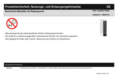 Notenlinien-Bleistifte mit Radiergummi