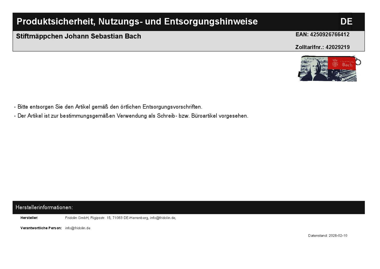 pencil case Johann Sebastian Bach