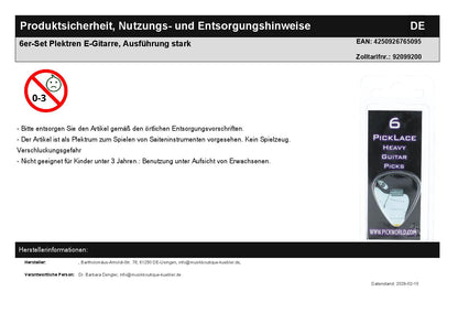 6er-Set Plektren E-Gitarre, Ausführung stark