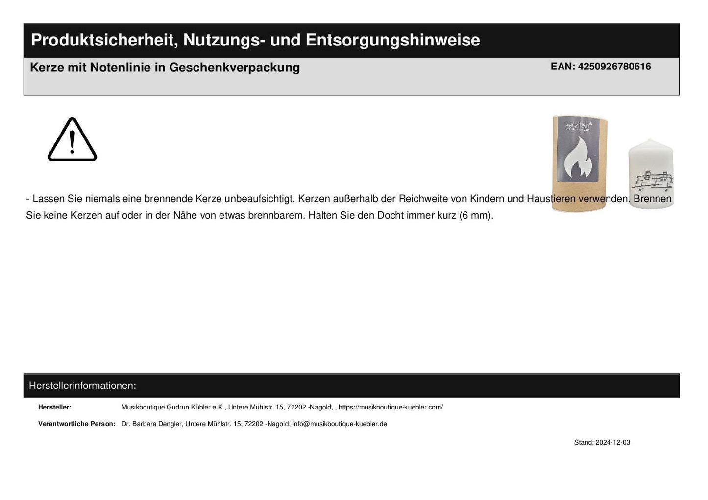 Geschenkset Kerze mit Notenlinie in Geschenkverpackung, Servietten Ornaments (Cocktailformat) und Doppelkarte Fröhliche Weihnachten