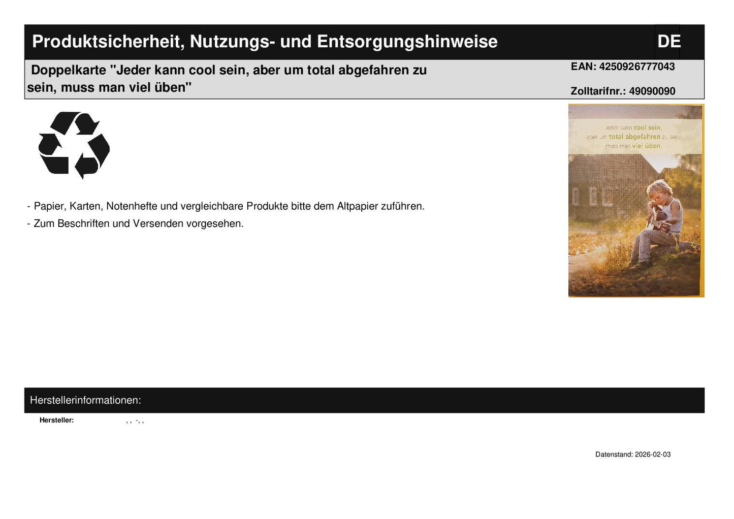 Doppelkarte "Jeder kann cool sein, aber um total abgefahren zu sein, muss man viel üben"