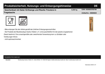 Geschenkset mit Salat-/Grillzange und Risotto Tricolore in Tragetasche