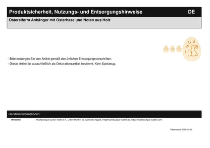 Easter egg shaped pendant with Easter bunny and notes made of wood